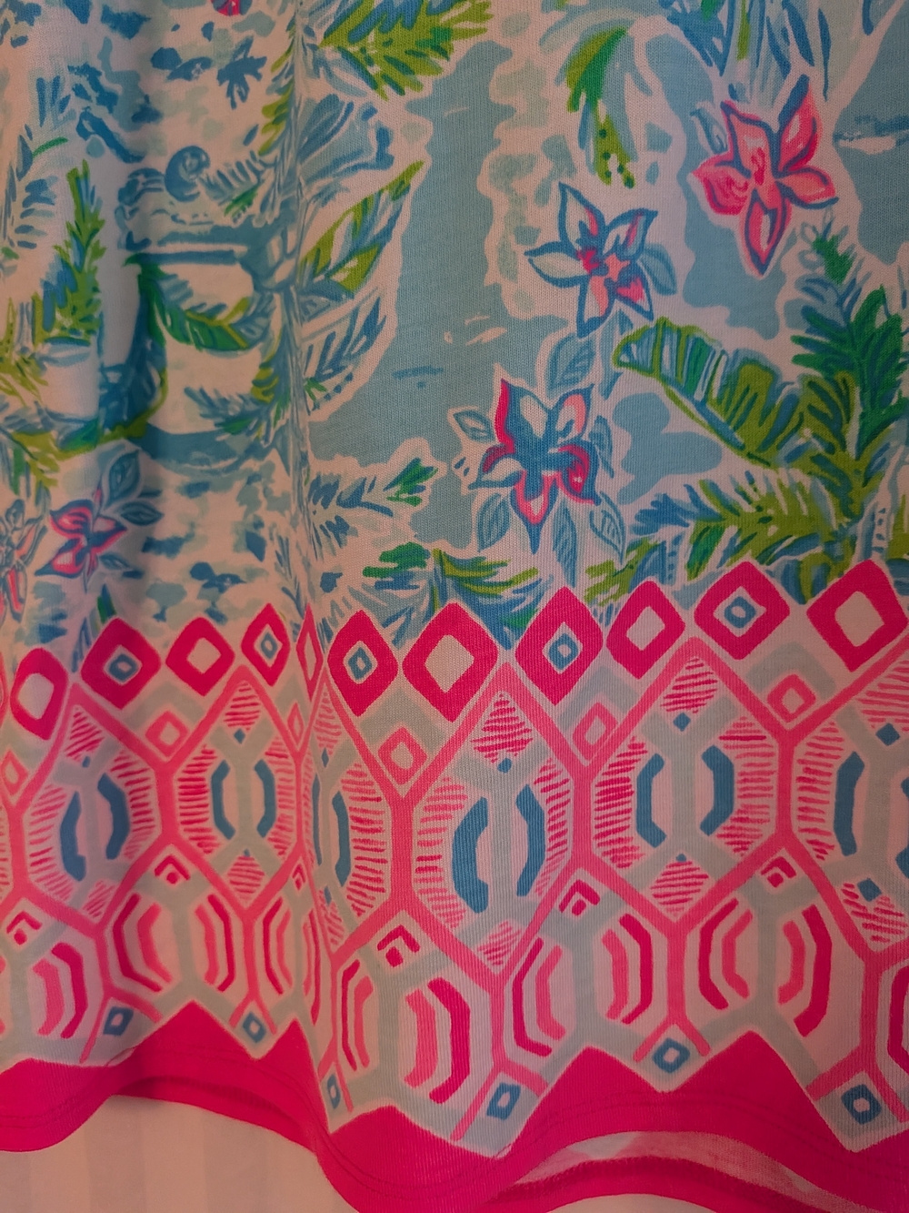 Lilly Pulitzer Light Blue Tropical Print Midi Dress with Pink Trim XL - Picture 9 of 11